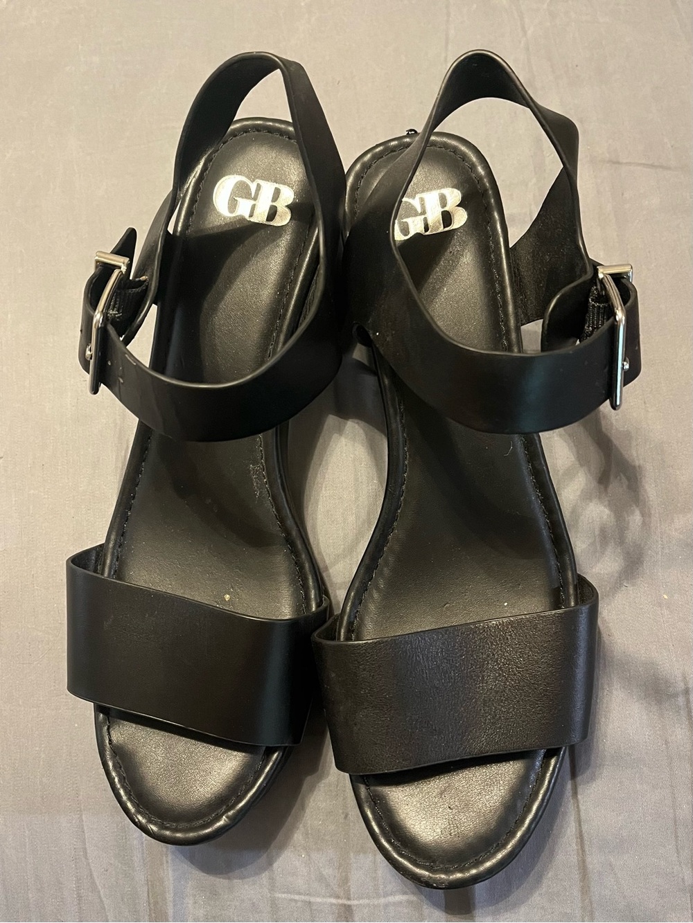 Gianni Bini Black Leather Slingback Sandals with Buckle
